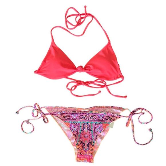 Volcom Simply Seamless Triangle True Red String Bikini Swim Top Size Medium - Picture 9 of 11